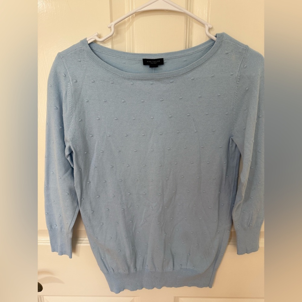 NWT Ann Taylor Sky Blue Swiss Dot Women's Sweater, Size XS